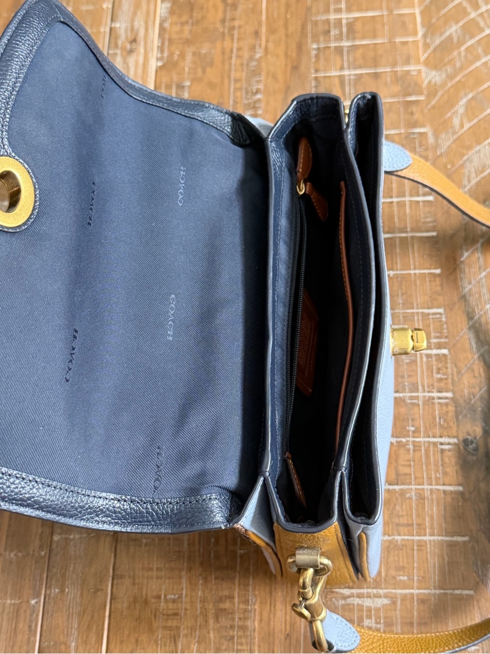 Coach Brown Signature Canvas and Light Blue Leather Crossbody - Picture 5 of 6